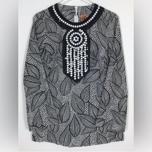 Tory Burch Black and White Leaf Print Blouse